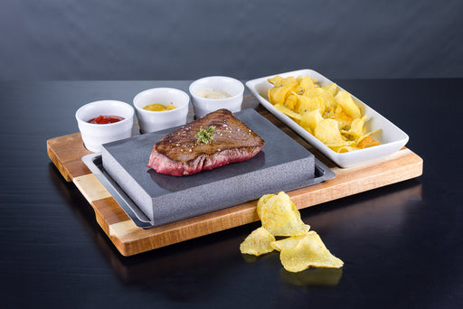 Tábua Bife na Pedra + 3 Taças Molhos e Bandeja