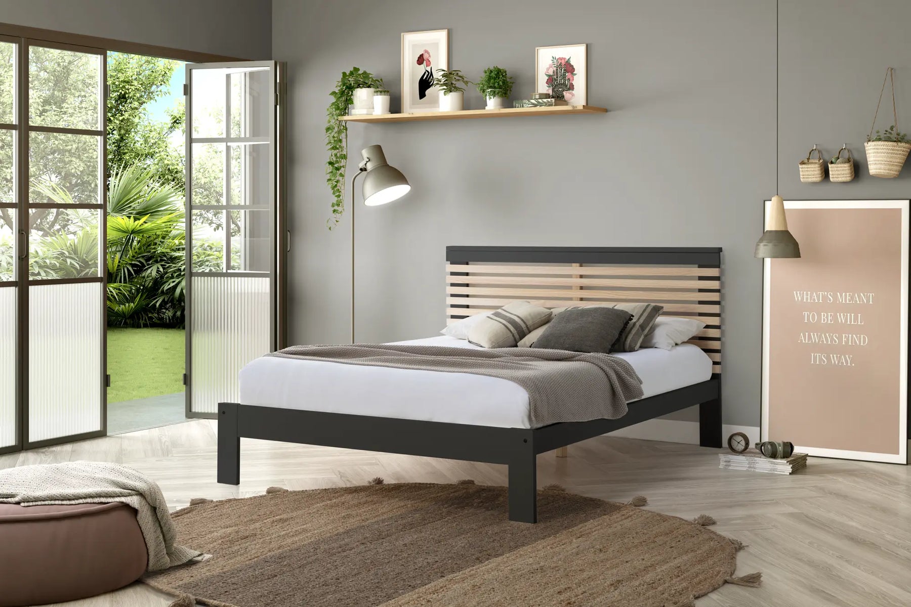Cama 140x190 Vetra Antracite/Carvalho
